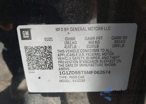 2021 Chevrolet Malibu Lt from USA, damaged, VIN 1G1ZD5ST5MF063574